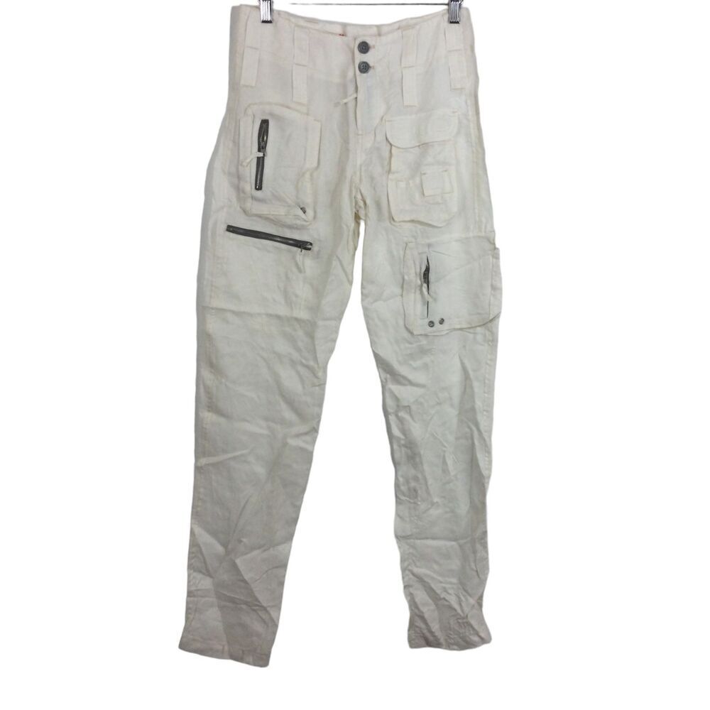 Johnny Was Pete & Greta Womens Tyla Multi Zipper Cargo Pants Off White Size 2